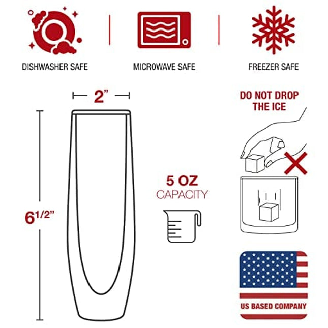 Eparé Stemless Champagne Flutes Glass - Set of 2 Double Wall Mimosa Glasses - Lightweight Stemless Champagne Glasses - Easy to Hold Bridesmaid Champagne Flute - Prosecco Glasses for Bridal Shower