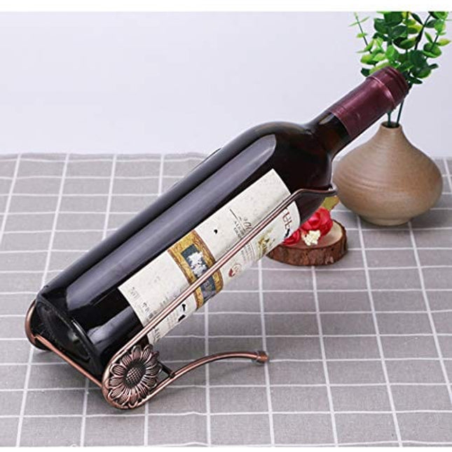 Fantasee Stainless Steel Single Bottle Holder Tabletop Wine Rack Novelty Gift for Kitchen Home Decor (L Style, Bronze)