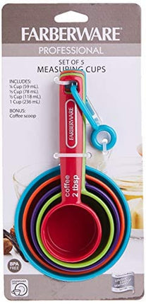 Farberware Professional Plastic Measuring Cups with Coffee Spoon, Set of 5, Colors may vary