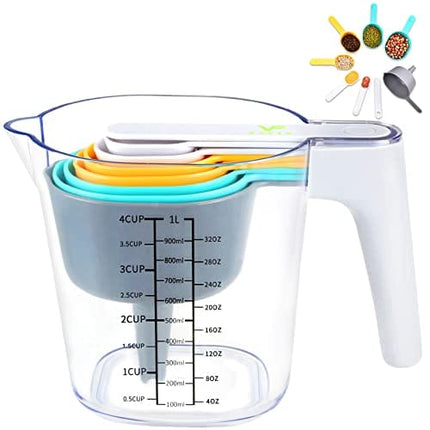 FAVIA Measuring Cups and Measuring Spoons Set of 10 Pieces Plastic Kitchen Cooking Baking Stackable Measurement BPA Free Dishwasher Safe for Liquid and Dry