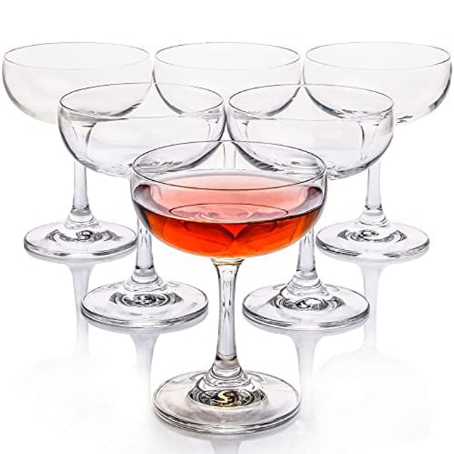 FAWLES Crystal Coupe Glasses, Set of 6, 7 Ounce(220ml), Elegant Short Stem Design, Clear Cocktail Glasses Sets Perfect for Drinking Champagne, Sweet Wine, etc.
