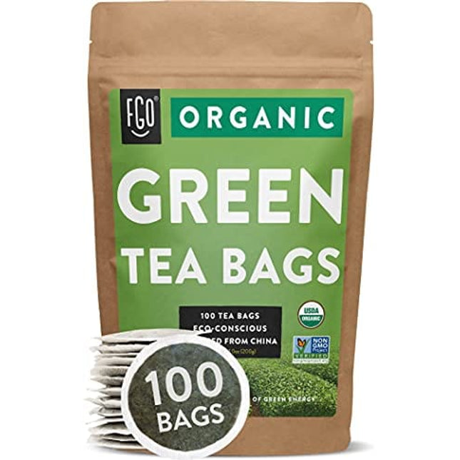 Organic Green Tea Bags | 100 Tea Bags | Eco-Conscious Tea Bags in Kraft Bag | by FGO