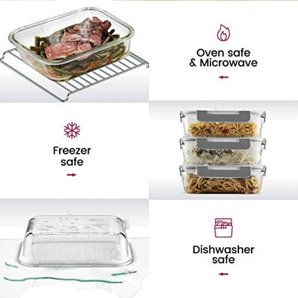 FineDine 24-Piece Superior Glass Food Storage Containers Set - Newly Innovated Hinged Locking lids - 100% Leakproof Glass Meal-Prep Containers, Great On-the-Go & Freezer-to-Oven-Safe Food Containers