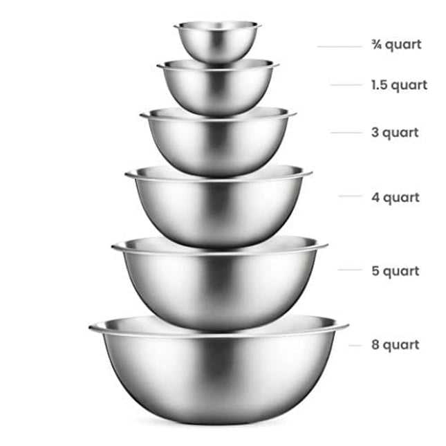FineDine Stainless Steel Mixing Bowls (Set of 6) Stainless Steel Mixing Bowl Set - Easy To Clean, Nesting Bowls for Space Saving Storage, Great for Cooking, Baking, Prepping