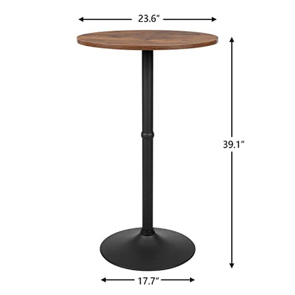 Finnhomy 23.6inches Round Cocktail Bar Table with Metal Base, Tall Bistro Pub Table, Counter Bar Height Table for Kitchen, Dining Room, Living Room, Easy Assembly, Rustic Brown