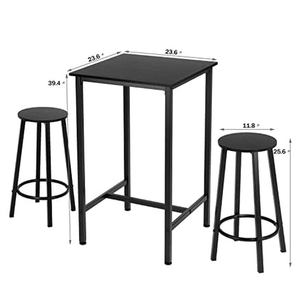 Finnhomy Bar Table Set, 23.6" Pub Table High Top Table, Square Bar Height Table, Bar Table with Stools, Kitchen Table Set for 2, Industrial Breakfast for Kitchen, Living Room, Rustic Black