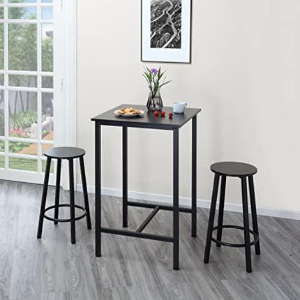 Finnhomy Bar Table Set, 23.6" Pub Table High Top Table, Square Bar Height Table, Bar Table with Stools, Kitchen Table Set for 2, Industrial Breakfast for Kitchen, Living Room, Rustic Black