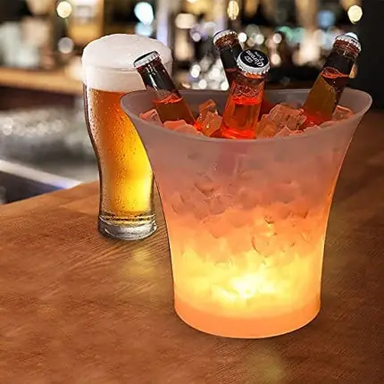 FIPASEN LED Ice Bucket, Regular 5L Large Capacity Lighted Ice Bucket with Automatic 7 Colors Changing for Party/Home/Bar/KTV Club, Waterproof Wine Ice Bucket Beer Drink Containers (Battery-Powered)
