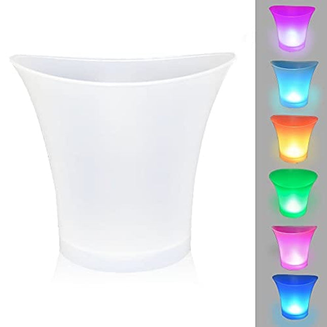 FIPASEN LED Ice Bucket, Regular 5L Large Capacity Lighted Ice Bucket with Automatic 7 Colors Changing for Party/Home/Bar/KTV Club, Waterproof Wine Ice Bucket Beer Drink Containers (Battery-Powered)