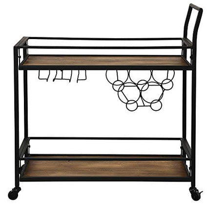 FirsTime & Co. Black and Brown Gardner Bar Cart, 2 Tier Mobile Mini Bar, Kitchen Serving Cart and Coffee Station with Storage for Wine and Glasses, Metal and Wood, Modern
