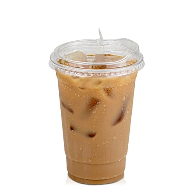 [50 Pack] Disposable Strawless Plastic Cups with Lids - 20 Oz Clear Plastic Cups and Sippy Cups Lids, Perfect Eco-Friendly To Go Cups for Iced Coffee, Smoothies, Soda Party Drinks and Cafe Essentials