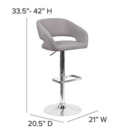 Flash Furniture Erik Comfortable & Stylish Contemporary Barstool with Rounded Mid-Back and Foot Rest, Adjustable Height - Gray Fabric with Chrome Base
