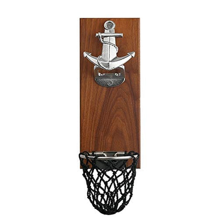 Bottle Opener Magnetic Wooden Mounted on Refrigerator, Vintage Boat Anchor Shape Opener with Net Caps Catcher, Perfect Beer Opener can Apply in Kitchen, Yard, Bar or Anywhere Like