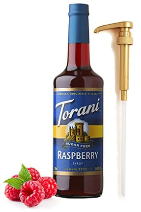 Torani Sugar Free Raspberry Syrup for Coffee 25.4 Ounces Syrups for Coffee Drinks with Fresh Finest Bottle Pump