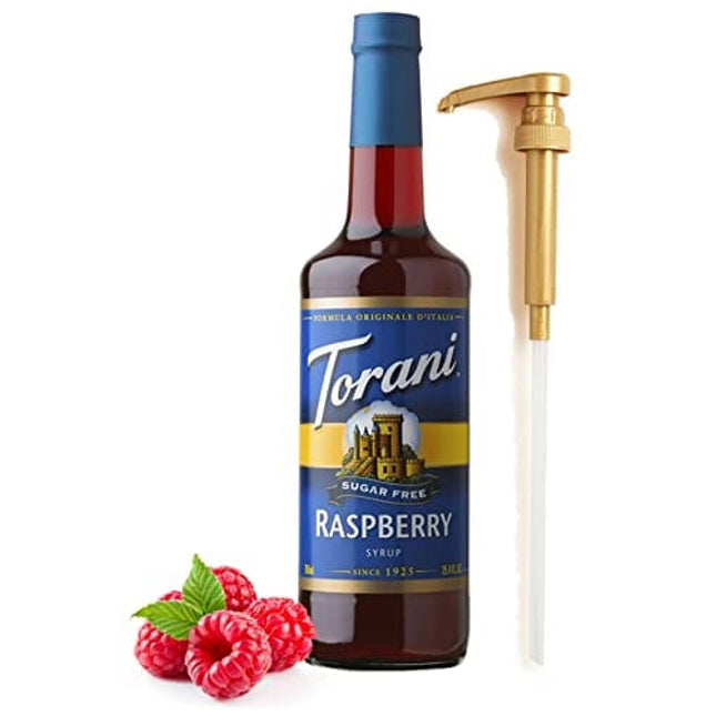 Torani Sugar Free Raspberry Syrup for Coffee 25.4 Ounces Syrups for Coffee Drinks with Fresh Finest Bottle Pump