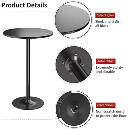 Furmax Bistro Pub Table Round Bar Height Cocktail Table Metal Base MDF Top Obsidian Table with Black Leg 23.8-Inch Top, 39.5-Inch Height (Black)