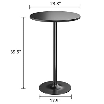 Furmax Bistro Pub Table Round Bar Height Cocktail Table Metal Base MDF Top Obsidian Table with Black Leg 23.8-Inch Top, 39.5-Inch Height (Black)