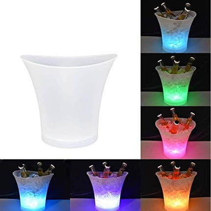 LED Ice Bucket 5L High Capacity Automatic 6 Colors Changing Champagne Wine Drinks Beer Ice Cooler Curve Design, Battery Powered,IP65 Water Resistance for Bar Club Theme Restaurant Pub Beer Juice