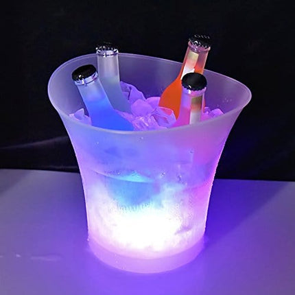 LED Ice Bucket 5L High Capacity Automatic 6 Colors Changing Champagne Wine Drinks Beer Ice Cooler Curve Design, Battery Powered,IP65 Water Resistance for Bar Club Theme Restaurant Pub Beer Juice