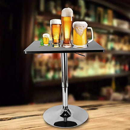 Gdrasuya10 Square Bar Table, Height Adjustable Pub Table, Swivel Cocktail Table with MDF Square Black Top and Chromed Metal Base.Tabletop (Approx.): 23.6 x 23.6 x 0.7 (LxWxThickness)