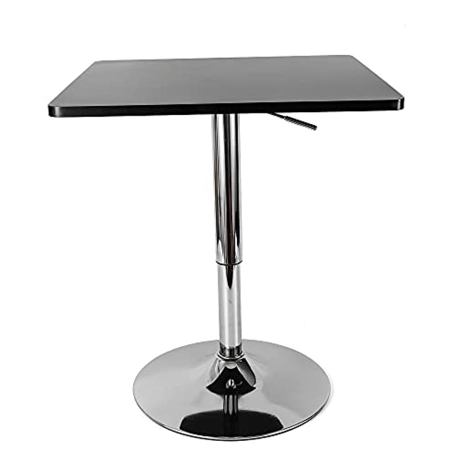 Gdrasuya10 Square Bar Table, Height Adjustable Pub Table, Swivel Cocktail Table with MDF Square Black Top and Chromed Metal Base.Tabletop (Approx.): 23.6 x 23.6 x 0.7 (LxWxThickness)