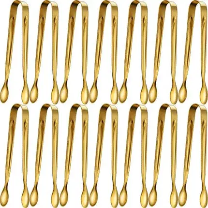 12 Pieces Sugar Tongs Ice Tongs Stainless Steel Mini Serving Tongs Appetizers Tongs Small Kitchen Tongs for Tea Party Coffee Bar Kitchen (4.3 Inch, Gold)