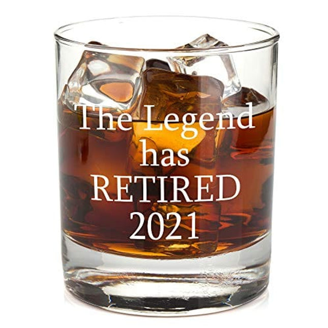 The Legend Has Retired Whiskey Glass - Funny Retirement Gag Idea for Women and Men – Gifts For Office Coworkers, Boss, Him, Her - 11oz Bourbon Scotch Glasses