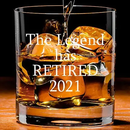 The Legend Has Retired Whiskey Glass - Funny Retirement Gag Idea for Women and Men – Gifts For Office Coworkers, Boss, Him, Her - 11oz Bourbon Scotch Glasses