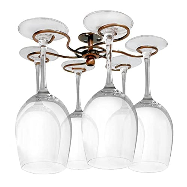 GeLive 360° Rotatable Wine Glass Holder Under Cabinet Stemware Rack Glass Hanger Drying Rack Storage Organizer With 6 Hooks for Home and Bar (Antique Bronze)