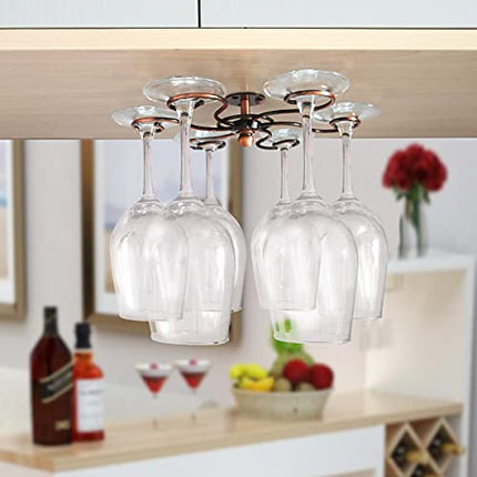 GeLive 360° Rotatable Wine Glass Holder Under Cabinet Stemware Rack Glass Hanger Drying Rack Storage Organizer With 6 Hooks for Home and Bar (Antique Bronze)