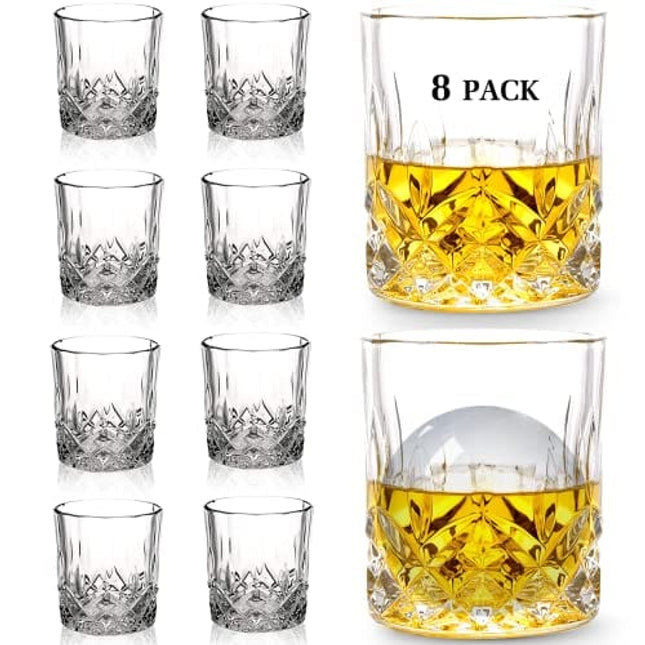 Gencywe Crystal Whiskey Glasses Set of 8(Buy 6, get 2 Free), 11 OZ Old Fashioned Whiskey Glasses, Bourbon Cocktail Rocks Glasses, Clear Bar Glasses for Drinking Scotch Vodka Tequila Rum Gift for Men