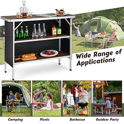 Giantex Folding Camping Table, Aluminum Portable Bar Table