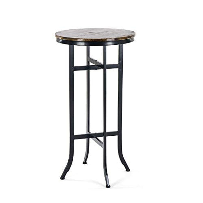 GIMHAI HOME Bar Height Round Tables,Pub Bistro Cocktail Pedestal Table,Kitchen, Dining&Living Room Table - Black Metal Base - Natural Wood Top - Rustic Brown (022 bar Table)