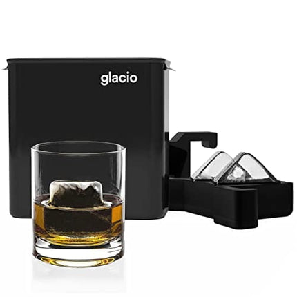 Glacio Premium Clear Cube Ice Duo - Clear Ice Mold for Clear Cube Ice Maker - Whiskey Large Clear Ice Cube Maker Mold 2 Inch - Crystal Clear Ice Maker Cube - 2 Ice Cubes Clear