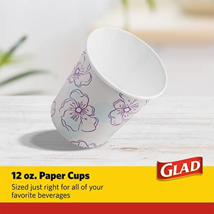 Glad Tabletop All Purpose Disposable Paper Cups with Purple Blue Flower Design for Everyday Use from, 12 Oz, 50 Count | Blue Flower Paper Cups, Floral Paper Drinking Cups