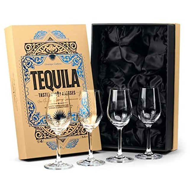 Tequila Tasting and Sipping Glasses | Tequila Tasting Collection | Set of 4 | 5.5 oz Crystal Snifter Copitas for Drinking Blanco, Reposado, Anejo Tequilas | Liquor and Spirits Glassware Sippers