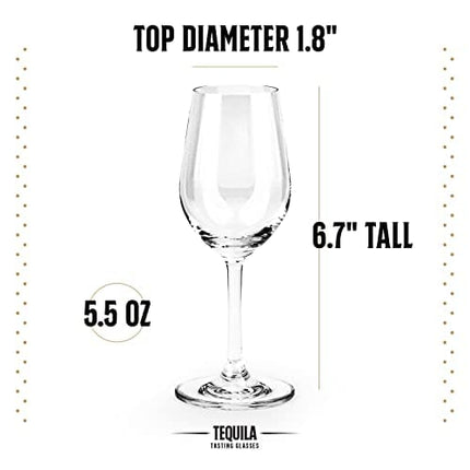 Tequila Tasting and Sipping Glasses | Tequila Tasting Collection | Set of 4 | 5.5 oz Crystal Snifter Copitas for Drinking Blanco, Reposado, Anejo Tequilas | Liquor and Spirits Glassware Sippers