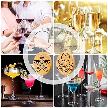 Gnollko 16pcs Beach Wine Glass Charms,Cork Wine Charms for Stem Glasses,Wine Glass Markers Tags,Wine Tasting Party Gifts Favors Decorations Supplies