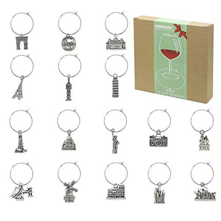 Gnollko 16pcs Travel Wine Glass Charms,Wine Charms for Stem Glasses,Wine Glass Markers Tags,Wine Tasting Party Gifts Favors Decorations Supplies