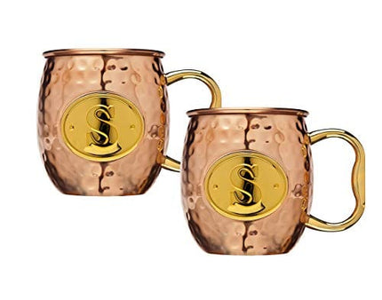 Godinger Moscow Mule Copper Mugs for Cocktails and Ice Cold Beverages - MONOGRAM S - Set of 2