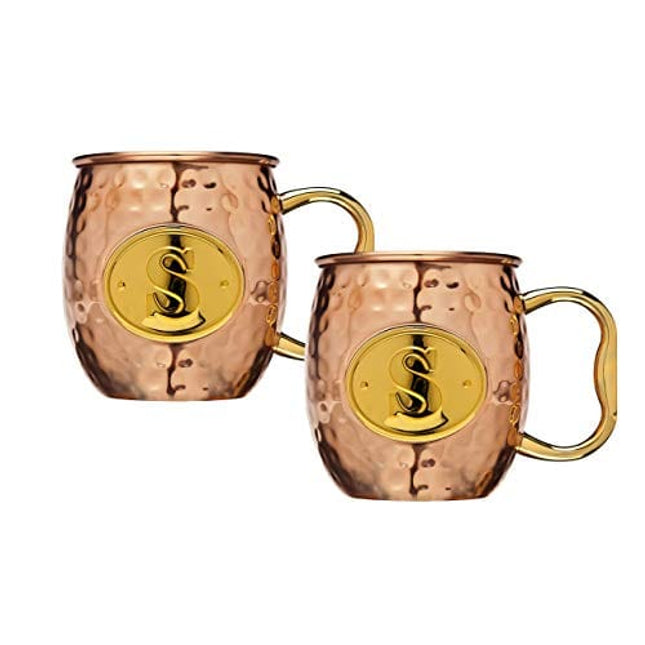 Godinger Moscow Mule Copper Mugs for Cocktails and Ice Cold Beverages - MONOGRAM S - Set of 2