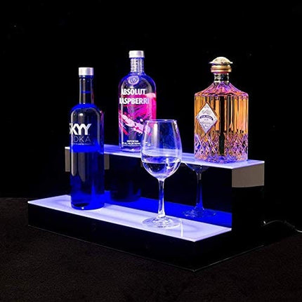 Goodyo Liquor Bottle Display Shelf LED Lighted Bar Shelf 2 Step 16" Length,Multiple Colors