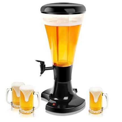 Goplus Beer Tower Dispenser 3L Cold Draft Beer Tower Beverage Dispenser with LED Lights & Removable Ice Tube, Perfect for Parties Home Bar Use