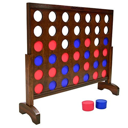 GoSports 3 Foot Width Giant Dark Wood Stain 4 in a Row Backyard Game With Connect Coins, Portable Case and Rules