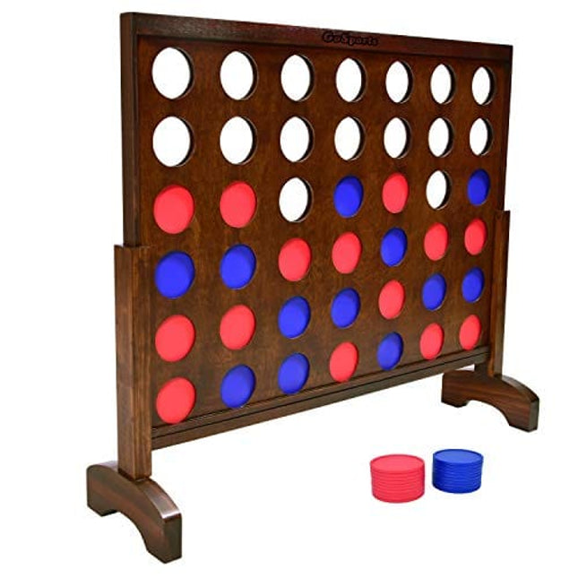 GoSports 3 Foot Width Giant Dark Wood Stain 4 in a Row Backyard Game With Connect Coins, Portable Case and Rules