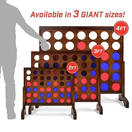 GoSports 3 Foot Width Giant Dark Wood Stain 4 in a Row Backyard Game With Connect Coins, Portable Case and Rules
