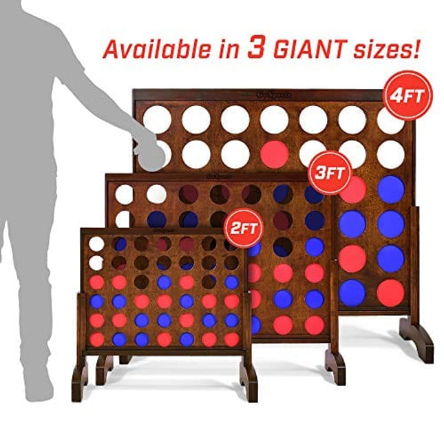 GoSports 3 Foot Width Giant Dark Wood Stain 4 in a Row Backyard Game With Connect Coins, Portable Case and Rules