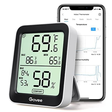 Govee Hygrometer Thermometer H5075, Bluetooth Indoor Room Temperature Monitor Greenhouse Thermometer with Remote App Control, Notification Alerts, 2 Years Data Storage Export
