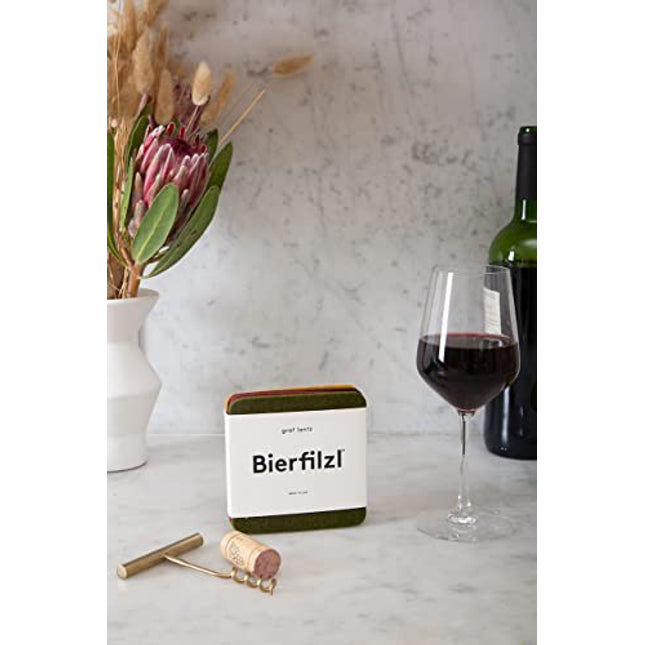 Graf Lantz Bierfilzl 100% Merino Wool Moisture Wicking, Absorbent Felt Coasters, Square, Multi-Color Set of 4, Forest
