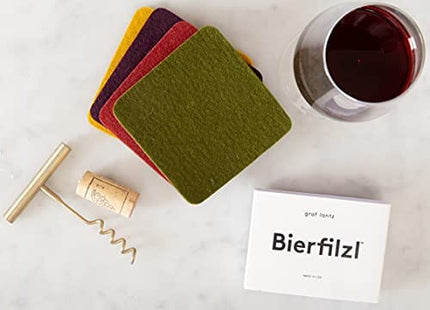 Graf Lantz Bierfilzl 100% Merino Wool Moisture Wicking, Absorbent Felt Coasters, Square, Multi-Color Set of 4, Forest